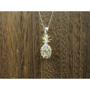 18" Sterling Silver Two Tone Pineapple Pendant Necklace Vintage Minimalist